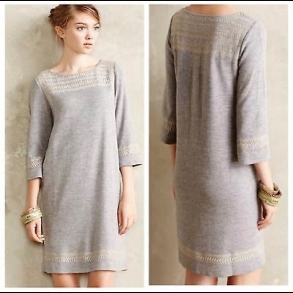 Anthropologie Women's Edme & Esyllte Sweater Gray Dress Size S Embroidered